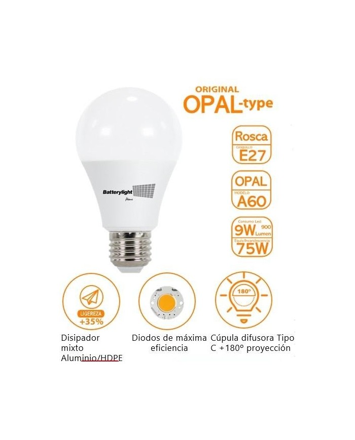 BOMBILLA LED ESTANDAR BATTERYLIGHT A60  9W. E27 2700K BT170371
