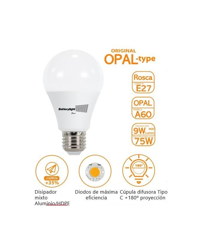 BOMBILLA LED ESTANDAR BATTERYLIGHT A60  9W. E27 6000K BT170369