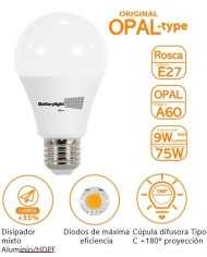 BOMBILLA LED ESTANDAR BATTERYLIGHT A60  9W. E27 2700K BT170371