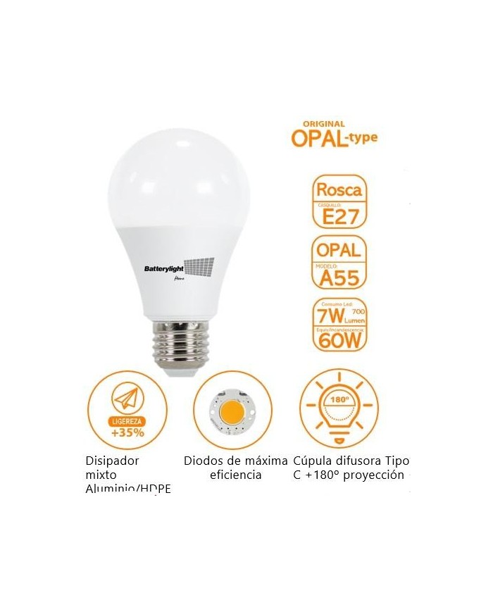 BOMBILLA LED ESTANDAR BATTERYLIGHT A55  7W. E27 6000K BT170366