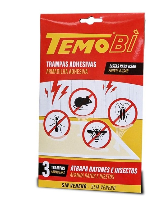 TRAMPA ADHESIVA RATONES E INSECTOS TEMOBI 3UDS.