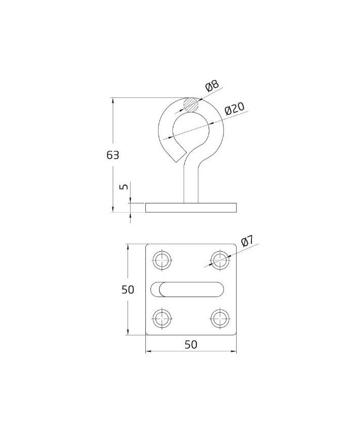 PLACA AMIG C/GANCHO CERRADO 50X50X5MM