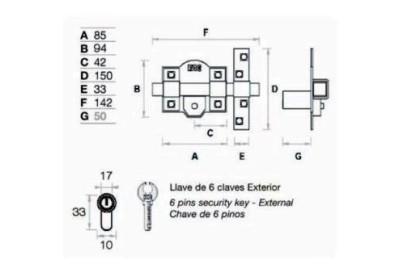 CERROJO FAC NIQUEL 311-R-80 SIN CILINDRO
