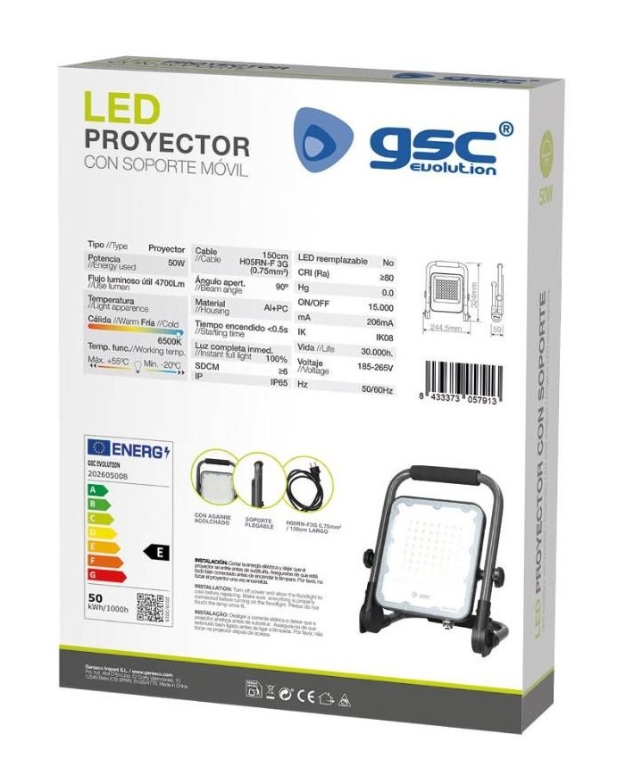 FOCO LED EXTERIOR GSC 50W. 6500K CON SOPORTE MOVIL
