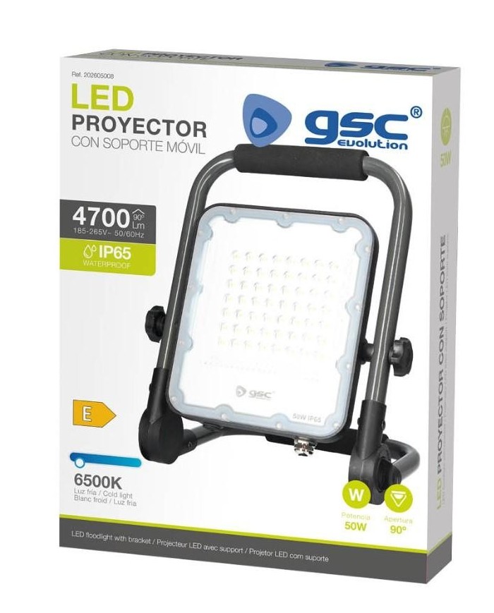 FOCO LED EXTERIOR GSC 50W. 6500K CON SOPORTE MOVIL