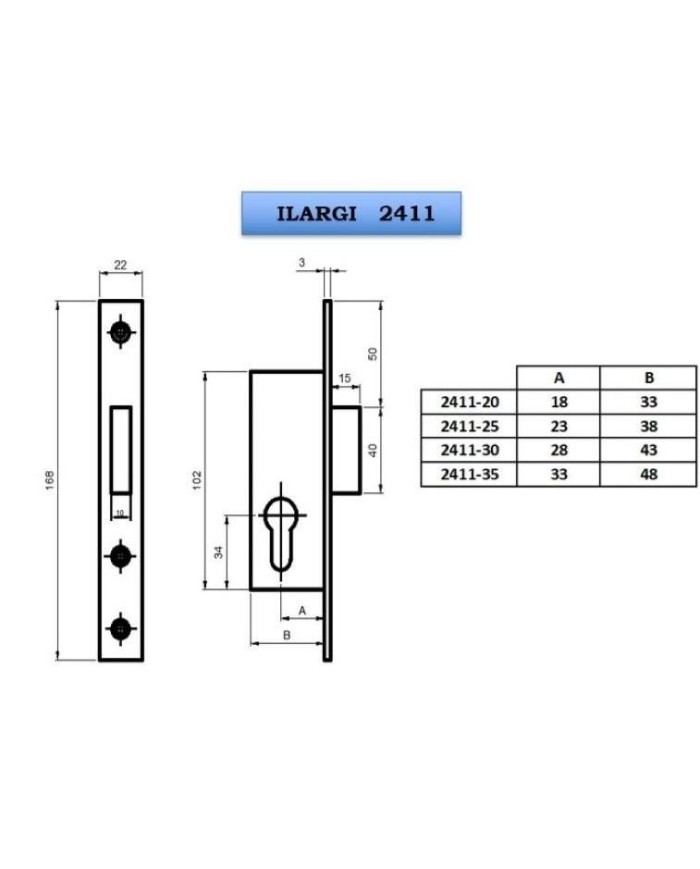 CERRADURA ILARGI 2411-20MM. INOX-PALANCA
