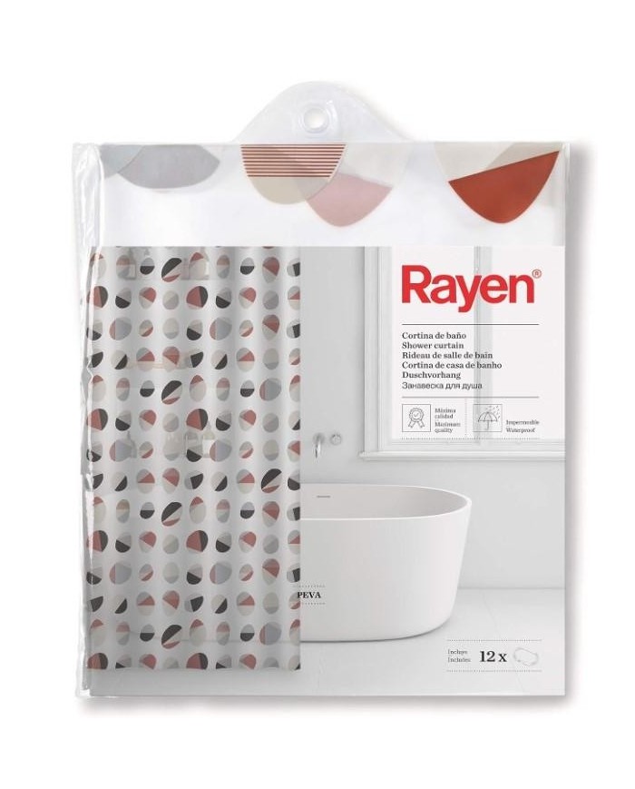 CORTINA BAÑO PLASTICO BLANCA ESTAMPADA RAYEN 2350.17