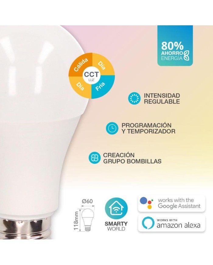 BOMBILLA LED ESTANDAR INTELIGENTE WIFI 9W. E27 800LM (200º) 200651001