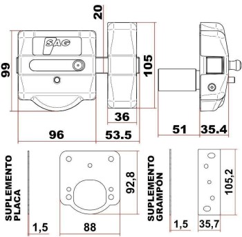 CERROJO SAG MODELO CSI (AACP0142) LATONADO 5 LLAVES