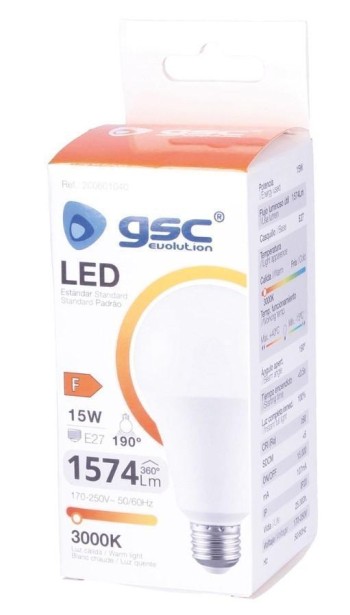 LED ESTANDAR GSC A60 15W. E27 3000K