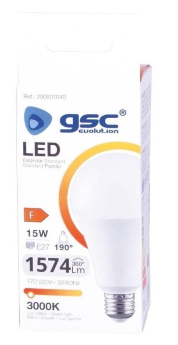 LED ESTANDAR GSC A60 15W. E27 3000K