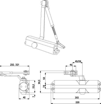 CIERRAPUERTAS DC2-H-202 CON RETENEDOR DORCAS (HOJA 110CM-85 KG).