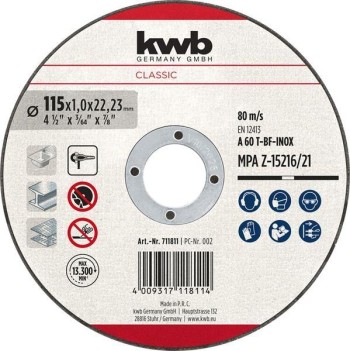 DISCO KWB CORTE ACERO INOXIDABLE 1'0MM.