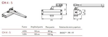 CIERRAPUERTAS CH 4-5-RL PLATA JUSTOR (HOJA 125CM-100 KG)