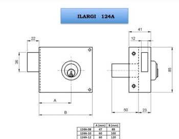 CERRADURA ILARGI 124A 12CM. CILINDRO PERFIL