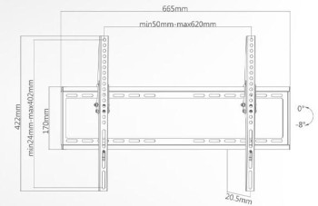 SOPORTE PARED TV BASCULANTE 0º-8º 37-70" 600X400MM.