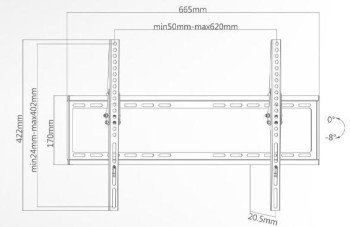 SOPORTE PARED TV BASCULANTE 0º-8º 37-70" 600X400MM.