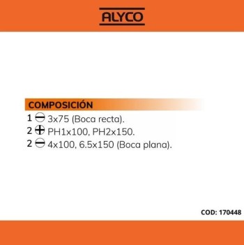 DESTORNILLADOR ALYCO RANURADOS Y PHILLIPS (JGO 5 PZS.)