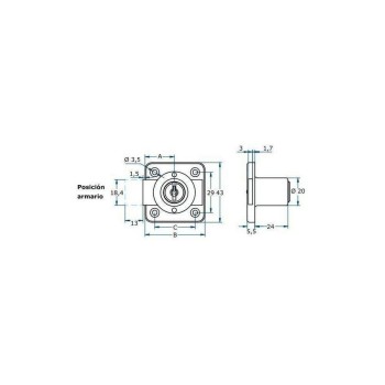 CERRADURA ARMARIO R362  CILINDRO 25MM LLAVES IGUALES AGA