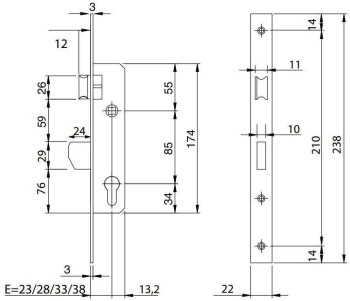 CERRADURA ISEO MODELO 7417-23 EMBUTIR PICAPORTE BASCULANTE