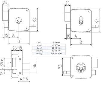 CERRADURA MCM 2525-PR/ 80 MM. DERECHA