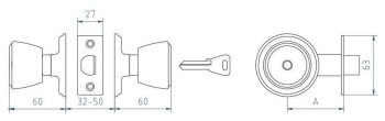 CERRADURA MCM-POMO 508-3/3 LATON MATE