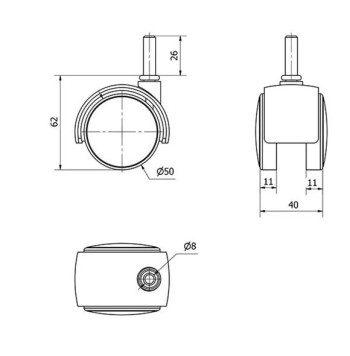 RUEDA GIRATORIA  PLASTICO ESPIGA LISA