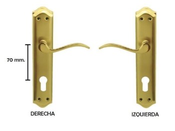 MANIVELA EQ203 LATON BRILLO C/BOCALLAVE 70MM JANDEL (JUEGO)